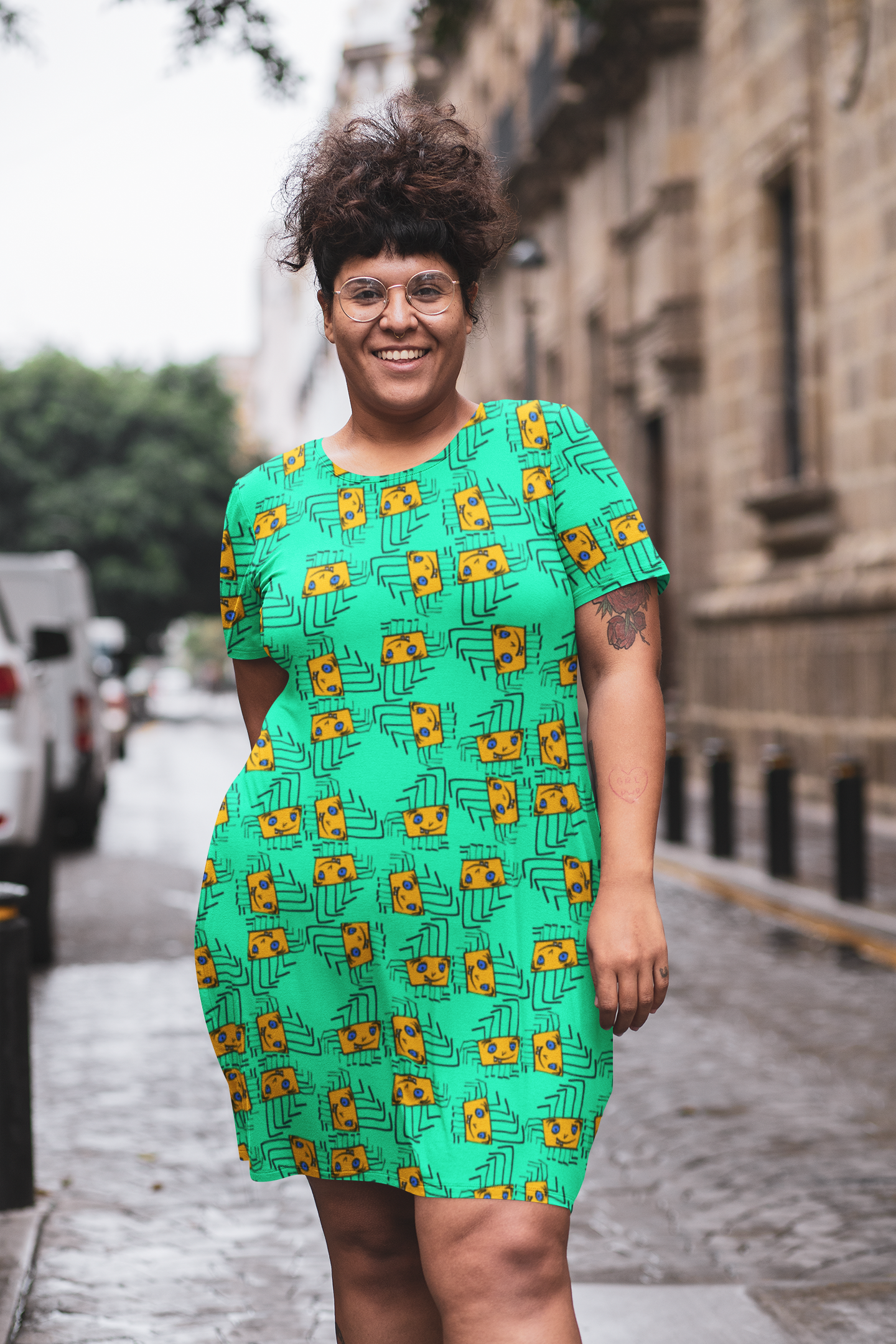 Allover print top tee dress