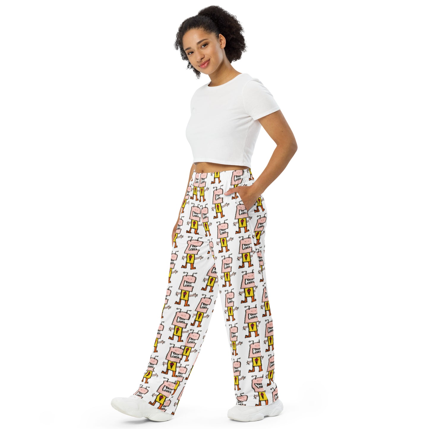 All-Over Print Unisex Wide-Leg Pants-I Love Ice Cream THIS MUCH CRiCHUR