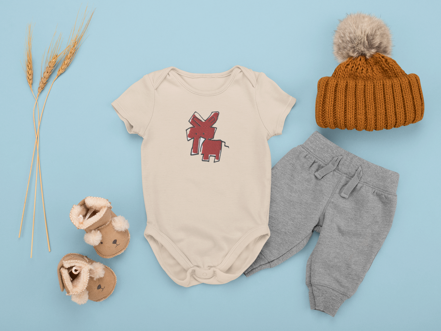 Organic cotton baby bodysuit - Red Elephant CRiCHUR Embroidery