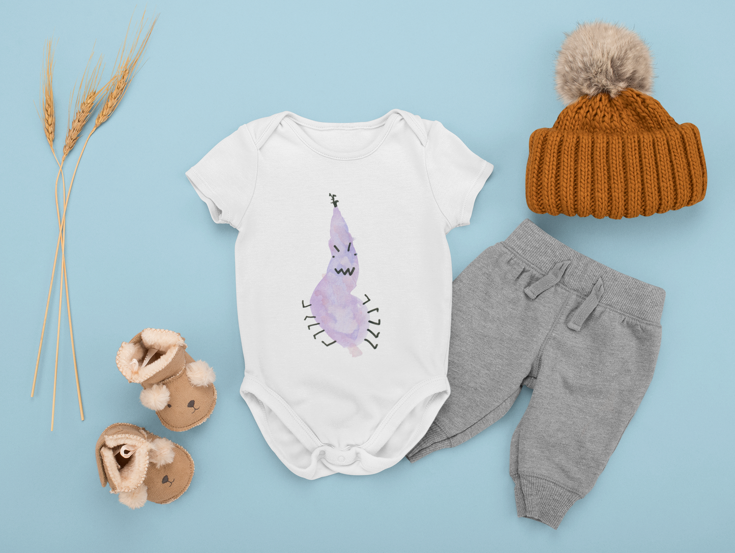 Organic Baby Bodysuit - Computer Worm with Cheeky Smile