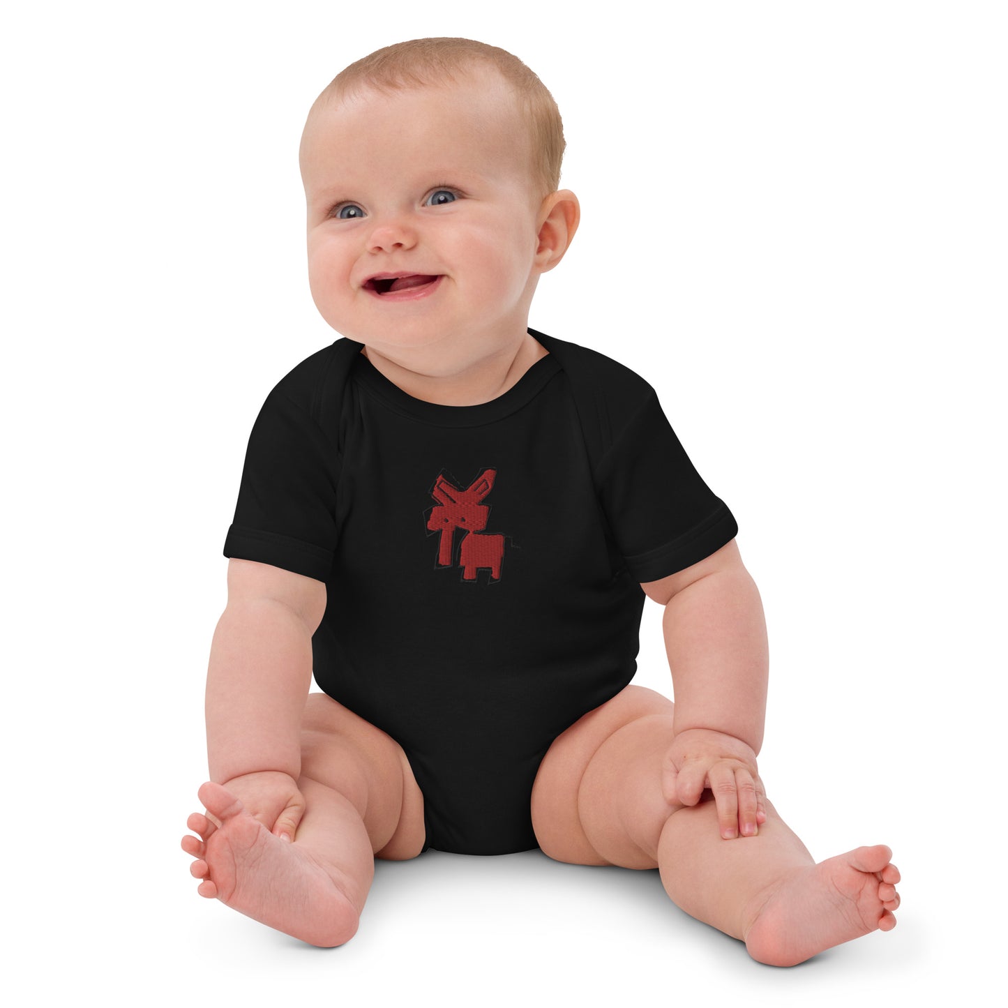 Organic cotton baby bodysuit - Red Elephant CRiCHUR Embroidery