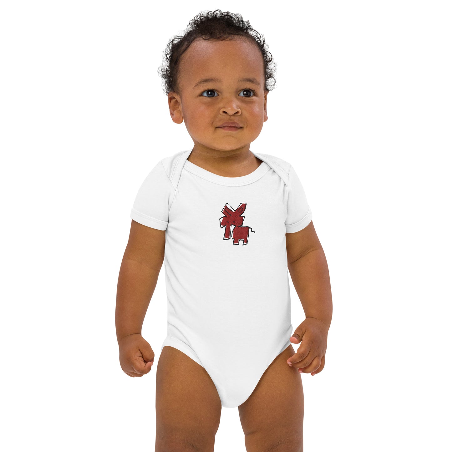 Organic cotton baby bodysuit - Red Elephant CRiCHUR Embroidery