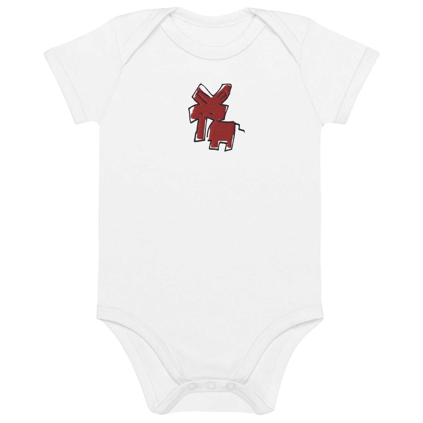 Organic cotton baby bodysuit - Red Elephant CRiCHUR Embroidery