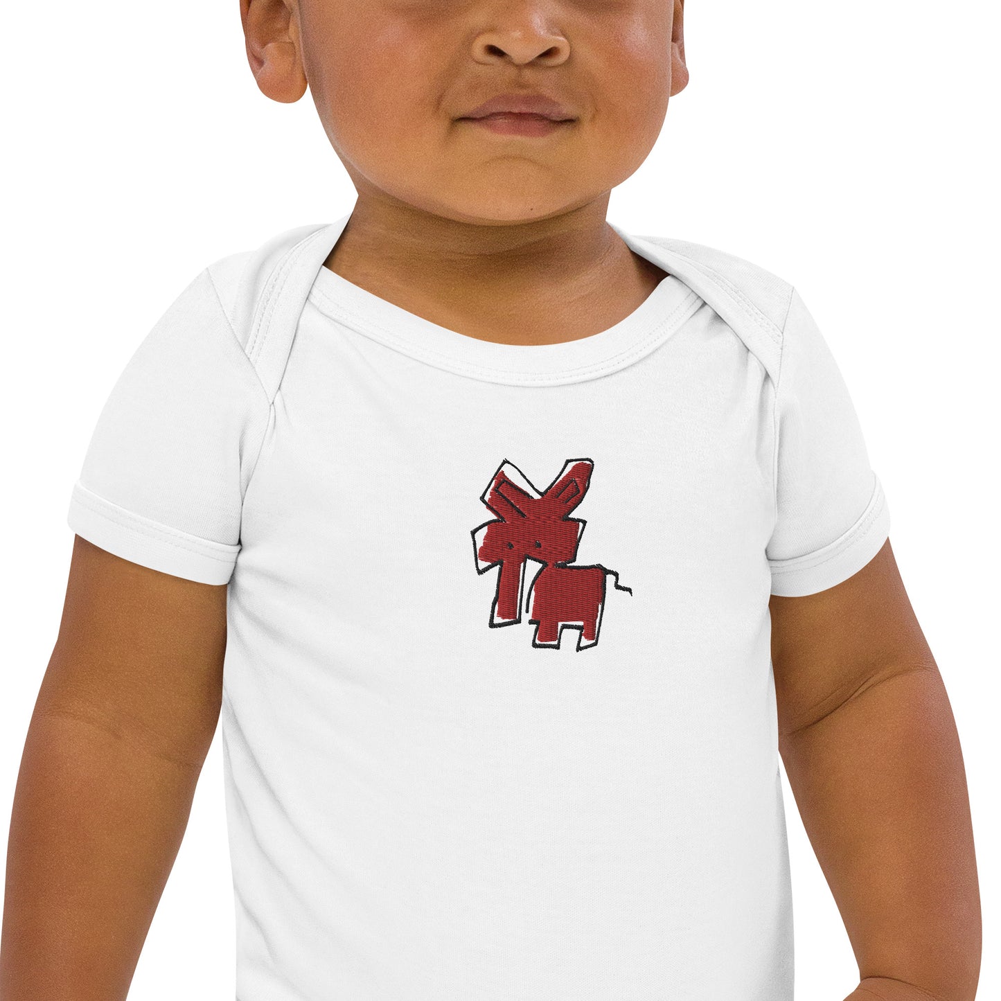 Organic cotton baby bodysuit - Red Elephant CRiCHUR Embroidery