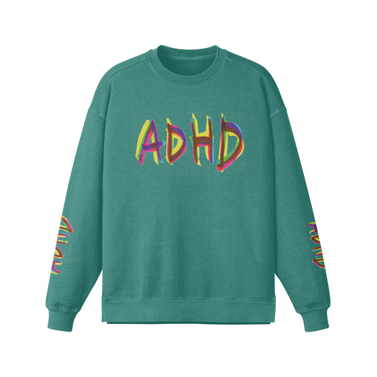 Unisex Heavyweight Oversized Side Slit Faded Sweatshirt - ADHD