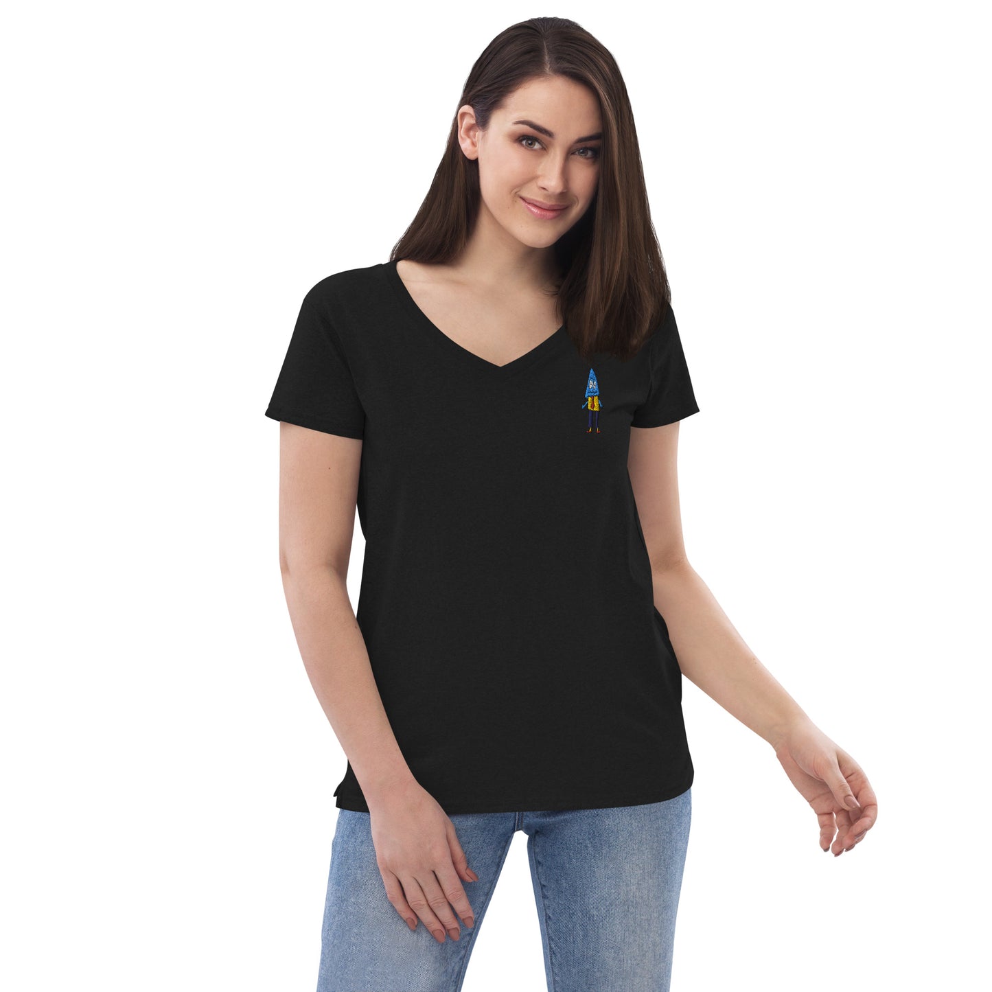 Women’s recycled v-neck t-shirt - Office Ghost Embroidery