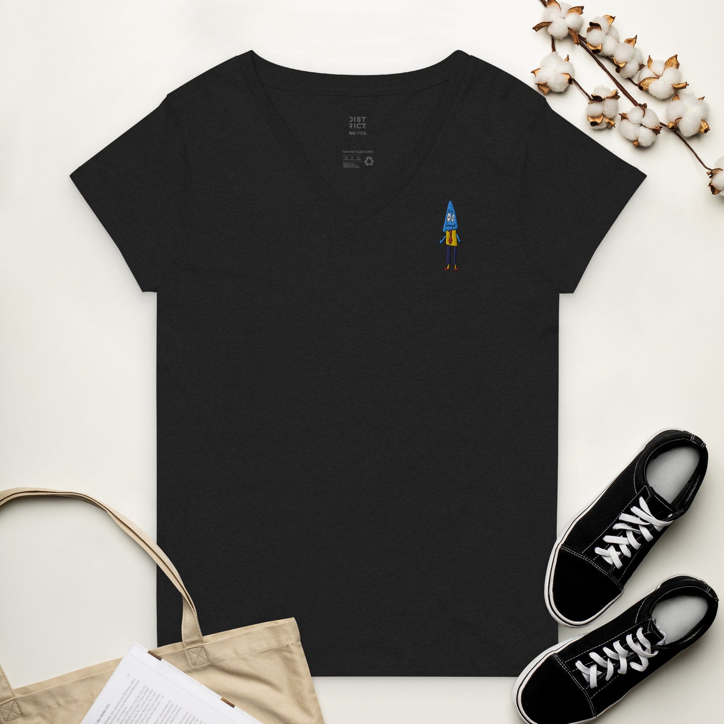 Women’s recycled v-neck t-shirt - Office Ghost Embroidery