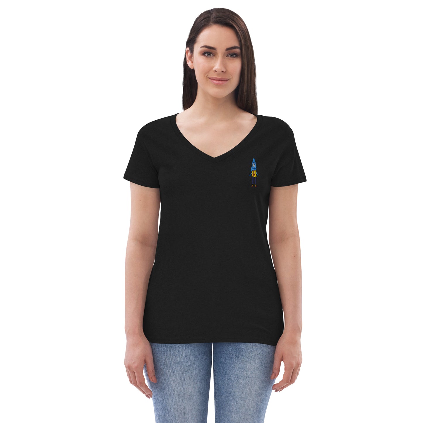 Women’s recycled v-neck t-shirt - Office Ghost Embroidery