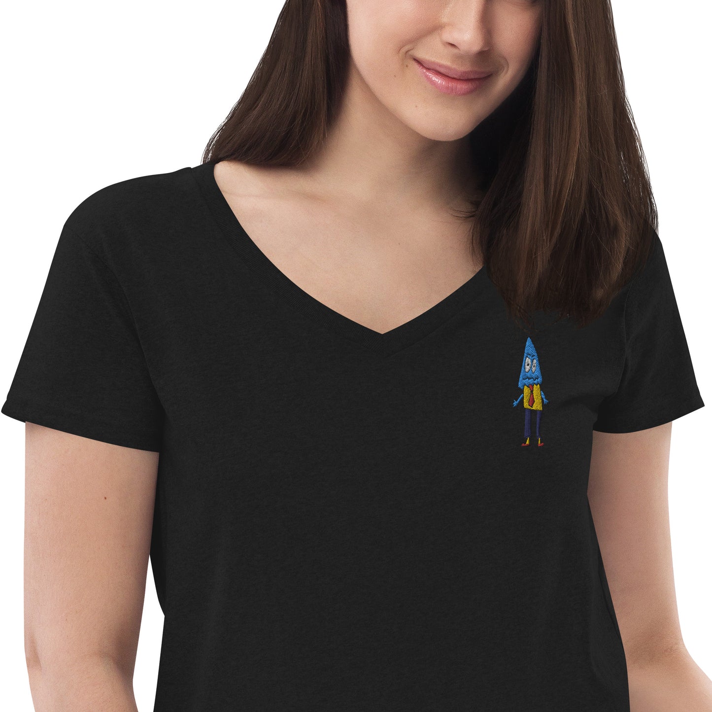 Women’s recycled v-neck t-shirt - Office Ghost Embroidery