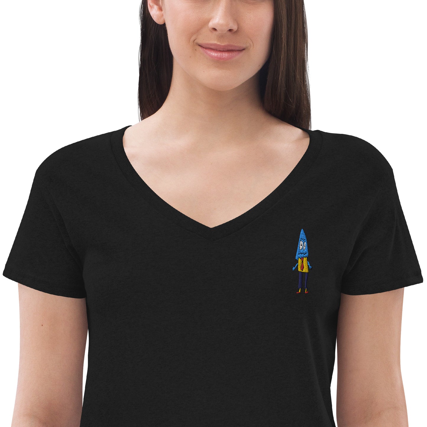 Women’s recycled v-neck t-shirt - Office Ghost Embroidery