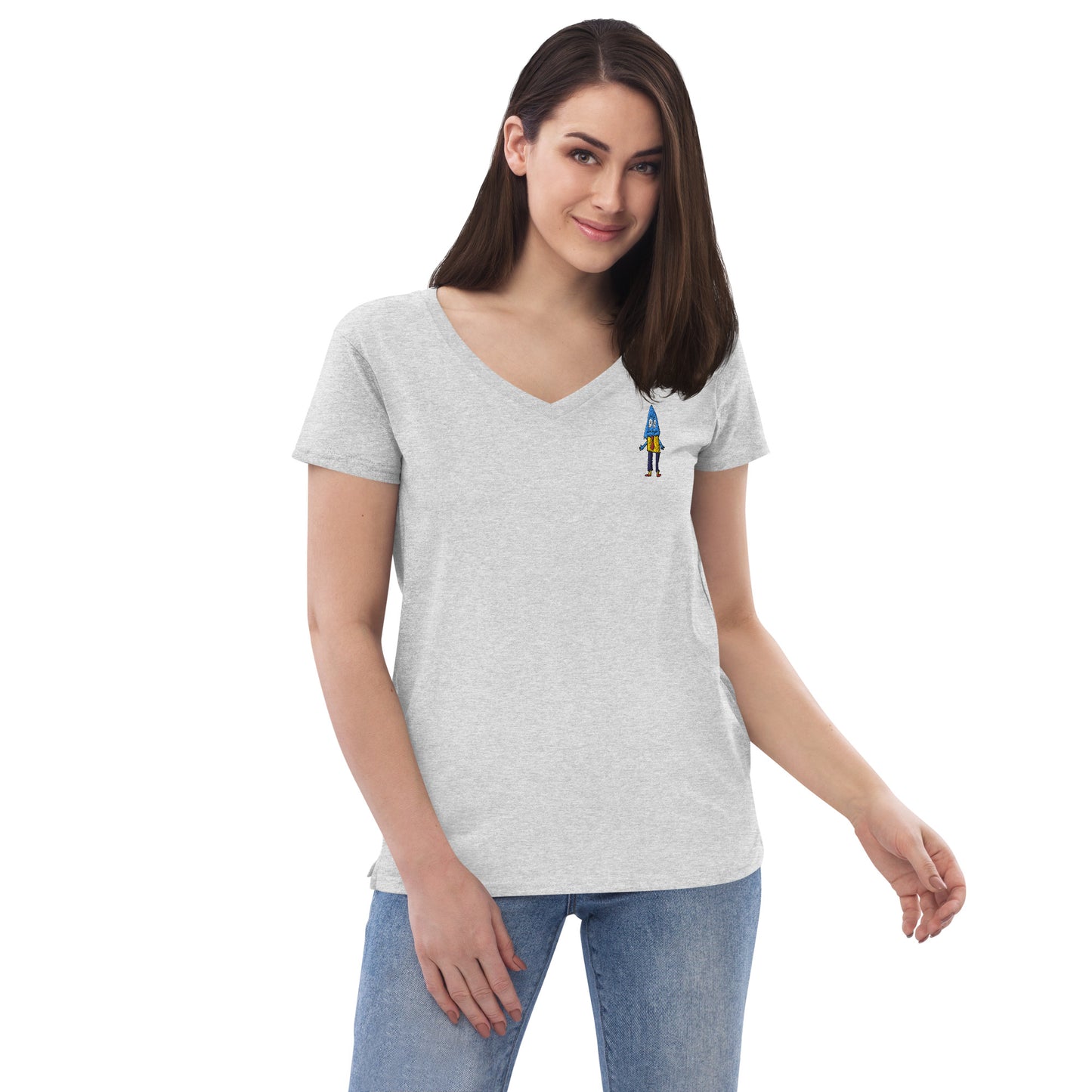Women’s recycled v-neck t-shirt - Office Ghost Embroidery