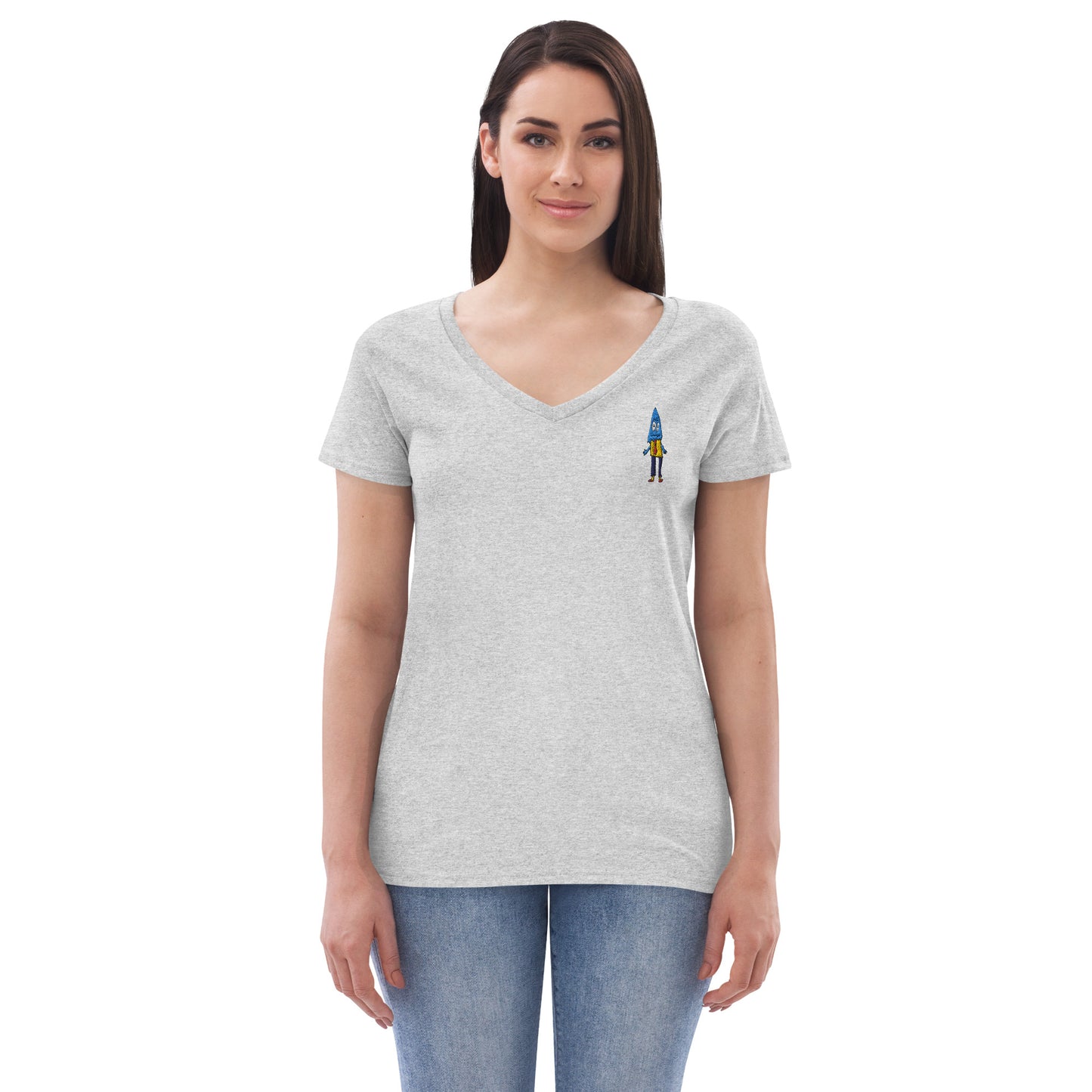 Women’s recycled v-neck t-shirt - Office Ghost Embroidery