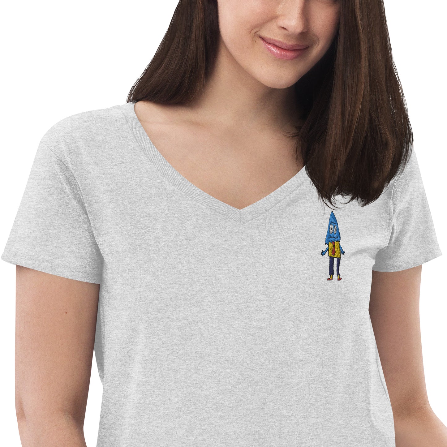 Women’s recycled v-neck t-shirt - Office Ghost Embroidery