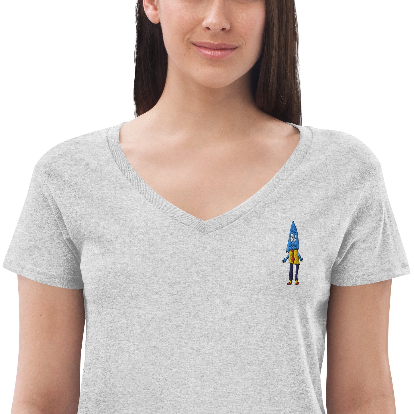 Women’s recycled v-neck t-shirt - Office Ghost Embroidery